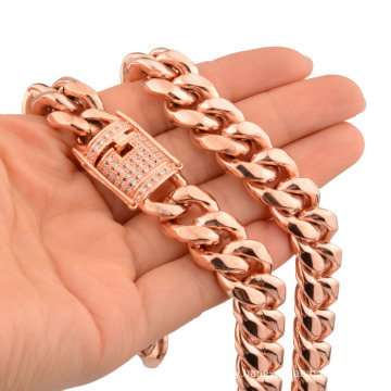 10/12/14mm Hip Hop Stainless Steel Jewelry Rose Gold Encrypted Cuban Chain Thick Necklace